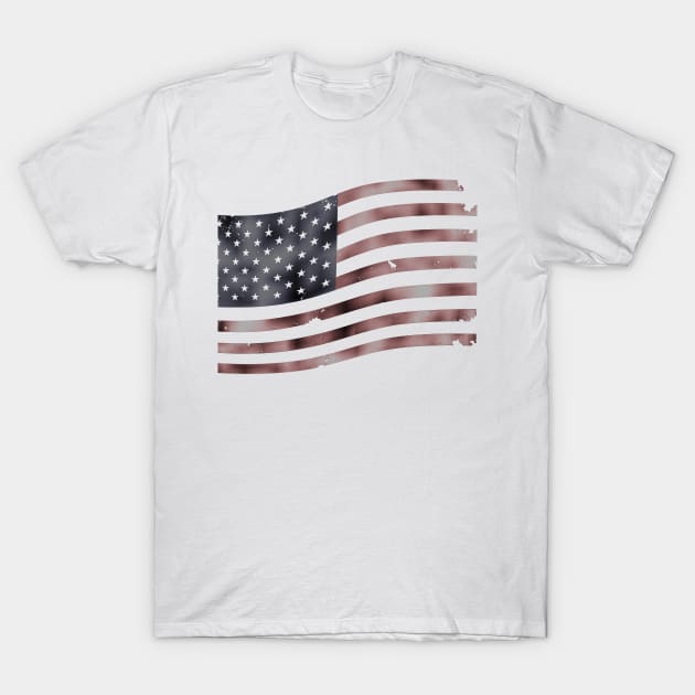 Waving Distressed Red American Flag USA Patriotic T-Shirt by DazzlingApparel